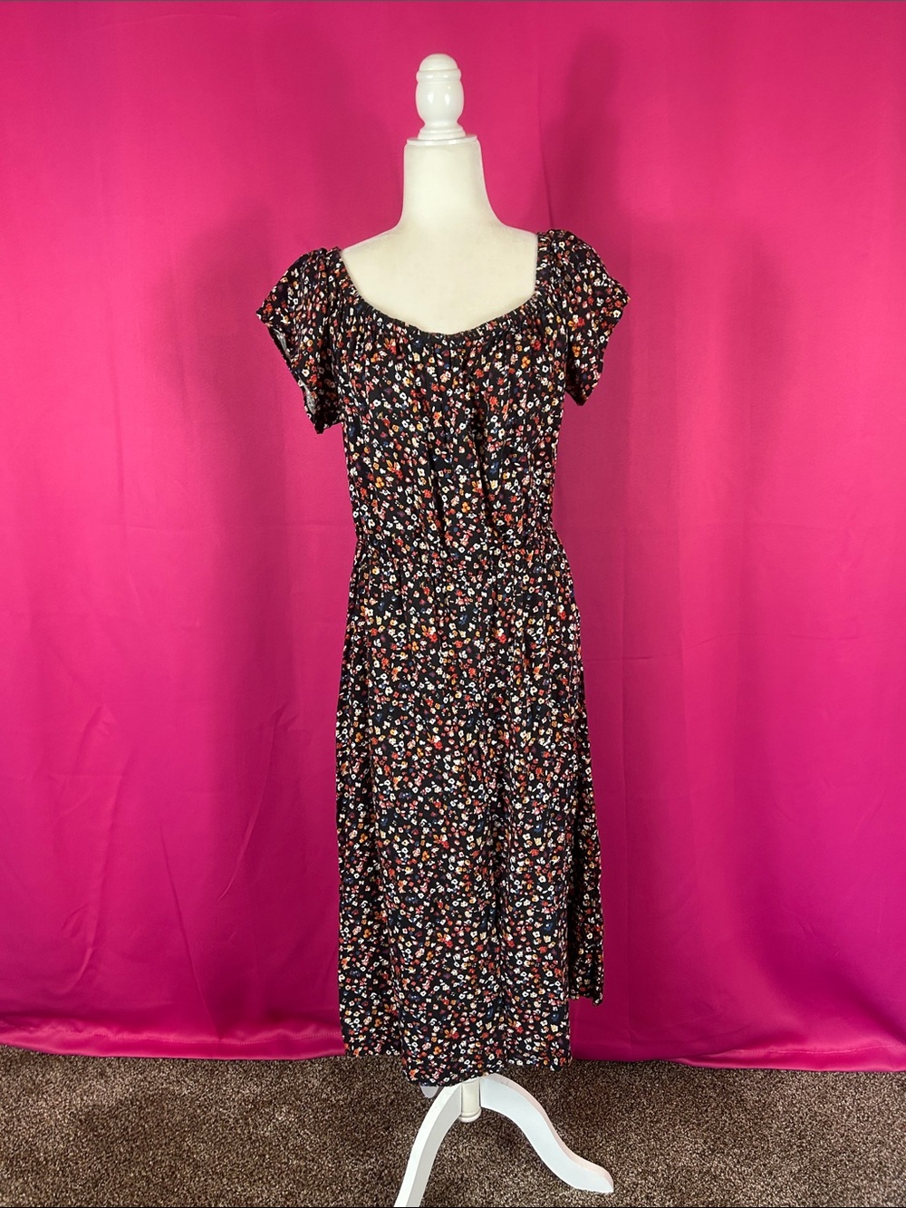 Maurices black floral peastan dress‎ L